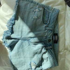 REWASH Striped jeans shorts